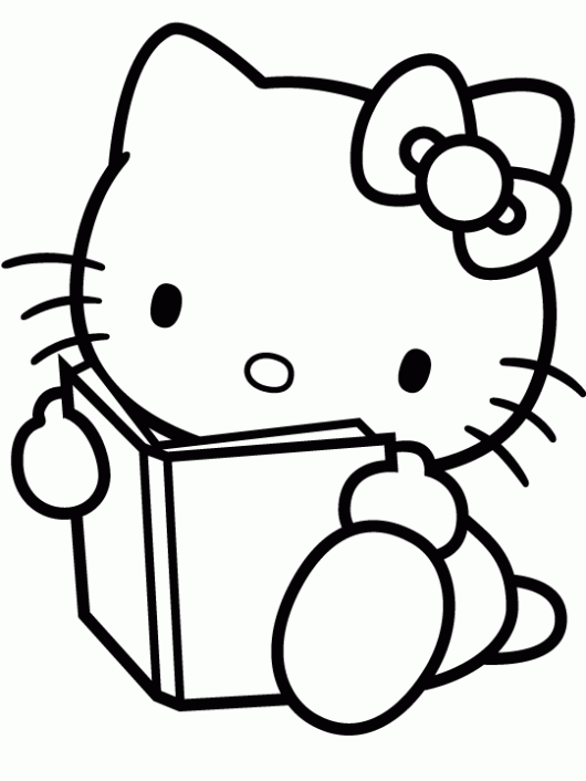 Dibujo infantil de Hello Kitty leyendo para colorear --- Change to ...