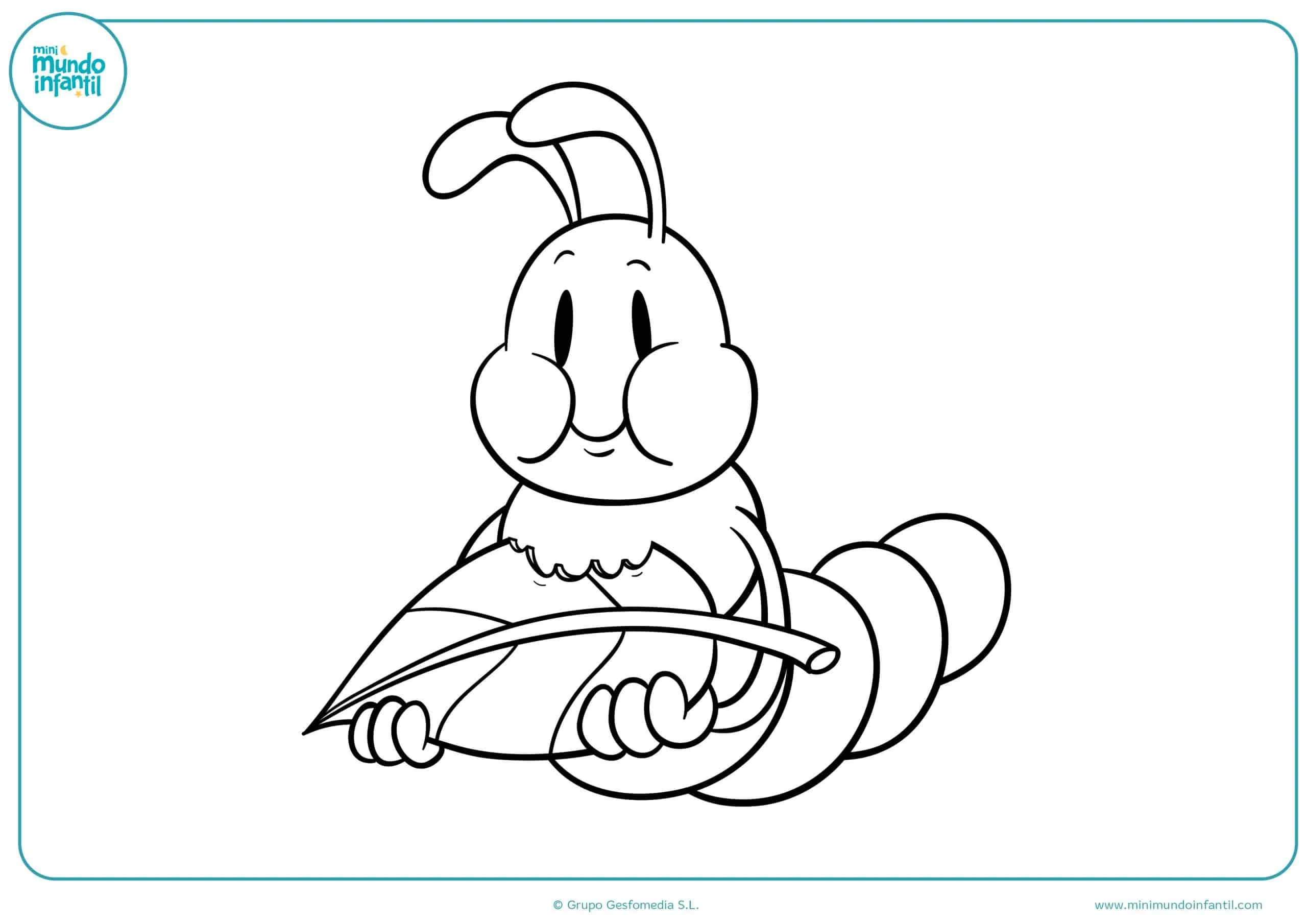Dibujo infantil para niños de una oruga comiendo hoja para pintar Dibujo infantil para niños de una oruga comiendo hoja para pintar