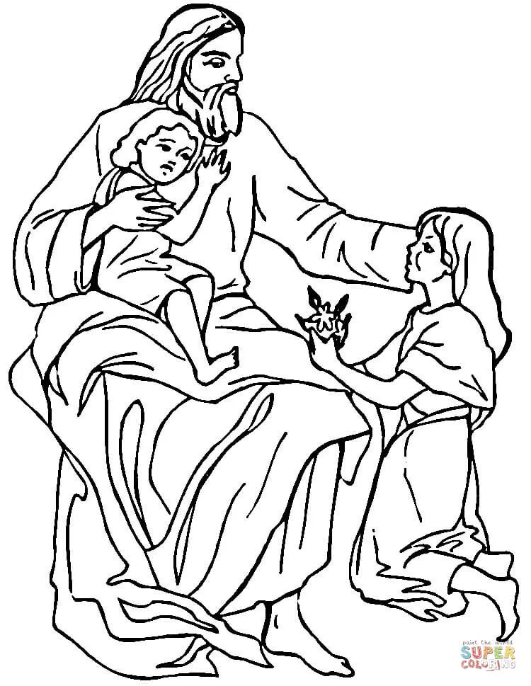 Dibujo de Jesús con niños para colorear | Dibujos para colorear ...