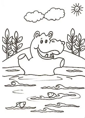... FOR KIDS: Dibujo para colorear de un hipopotamo jugando en el lago ... FOR KIDS: Dibujo para colorear de un hipopotamo jugando en el lago