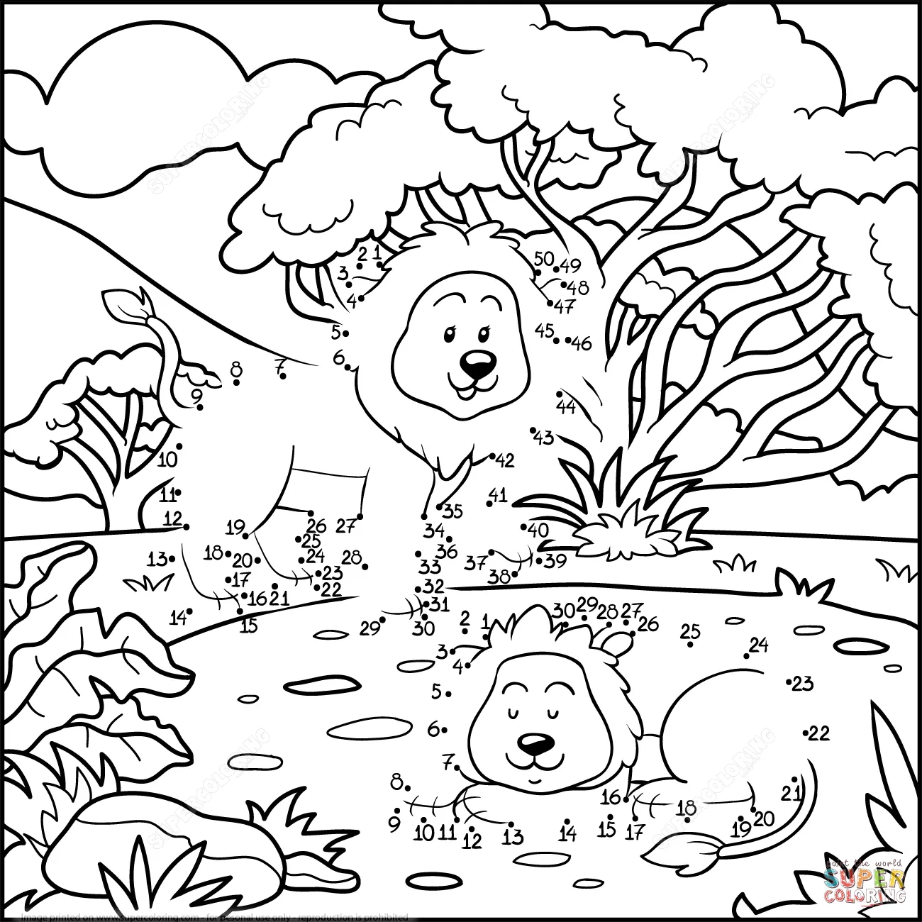 Dibujo de Dos leones para colorear | Unir puntos imprimir gratis Dibujo de Dos leones para colorear | Unir puntos imprimir gratis