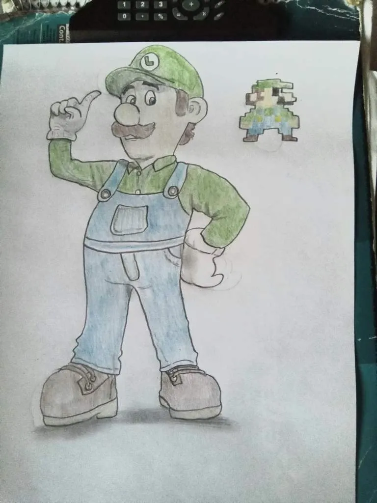 Un dibujo de luigi bros de mario bros la película y luigi pixelado Un dibujo de luigi bros de mario bros la película y luigi pixelado