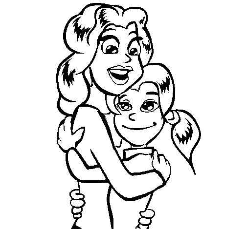Dibujo de Madre e hija abrazadas para Colorear Dibujo de Madre e hija abrazadas para Colorear