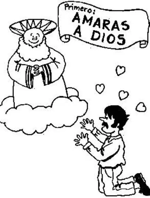 Dibujo primer mandamiento "Amarás al Señor tu Dios y a Él solo ...