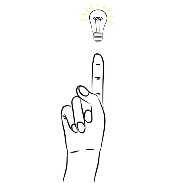 Dibujo de una mano con un dedo índice arriba y una bombilla ...