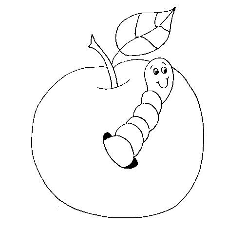 Dibujo de Manzana con gusano para Colorear - Dibujos.net Dibujo de Manzana con gusano para Colorear - Dibujos.net