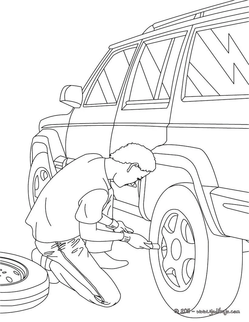 Dibujo de MECANICO para colorear, un mecanico cambiando la rueda ... Dibujo de MECANICO para colorear, un mecanico cambiando la rueda ...