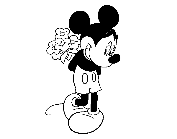 Dibujo de Mickey Mouse con ramo de flores para Colorear - Dibujos.net Dibujo de Mickey Mouse con ramo de flores para Colorear - Dibujos.net