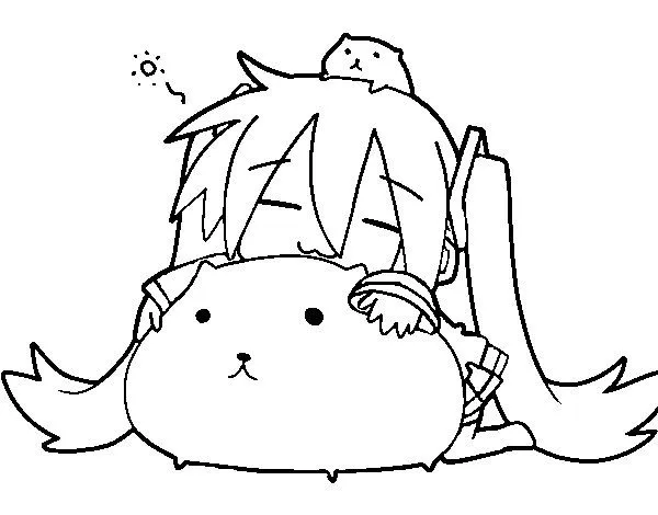 Dibujo de Miku con gatitos para Colorear - Dibujos.net Dibujo de Miku con gatitos para Colorear - Dibujos.net