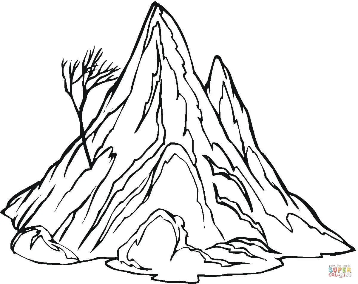 Dibujo de La montaña y un árbol solo y sin hojas para colorear | Dibujos para colorear imprimir gratis Dibujo de La montaña y un árbol solo y sin hojas para colorear | Dibujos para colorear imprimir gratis