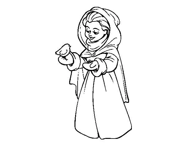 Dibujo de Mujer con pájaro en invierno para Colorear - Dibujos.net Dibujo de Mujer con pájaro en invierno para Colorear - Dibujos.net