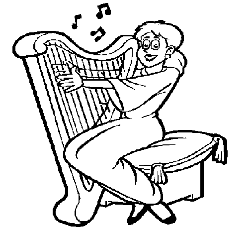 Dibujo de Mujer tocando la arpa para Colorear Dibujo de Mujer tocando la arpa para Colorear
