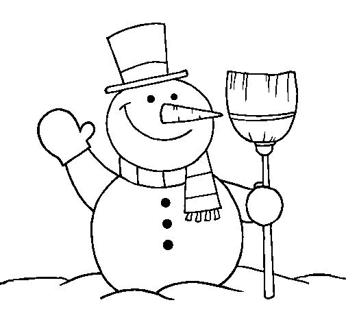 Dibujo de Muñeco de nieve con escoba para Colorear - Dibujos.net Dibujo de Muñeco de nieve con escoba para Colorear - Dibujos.net
