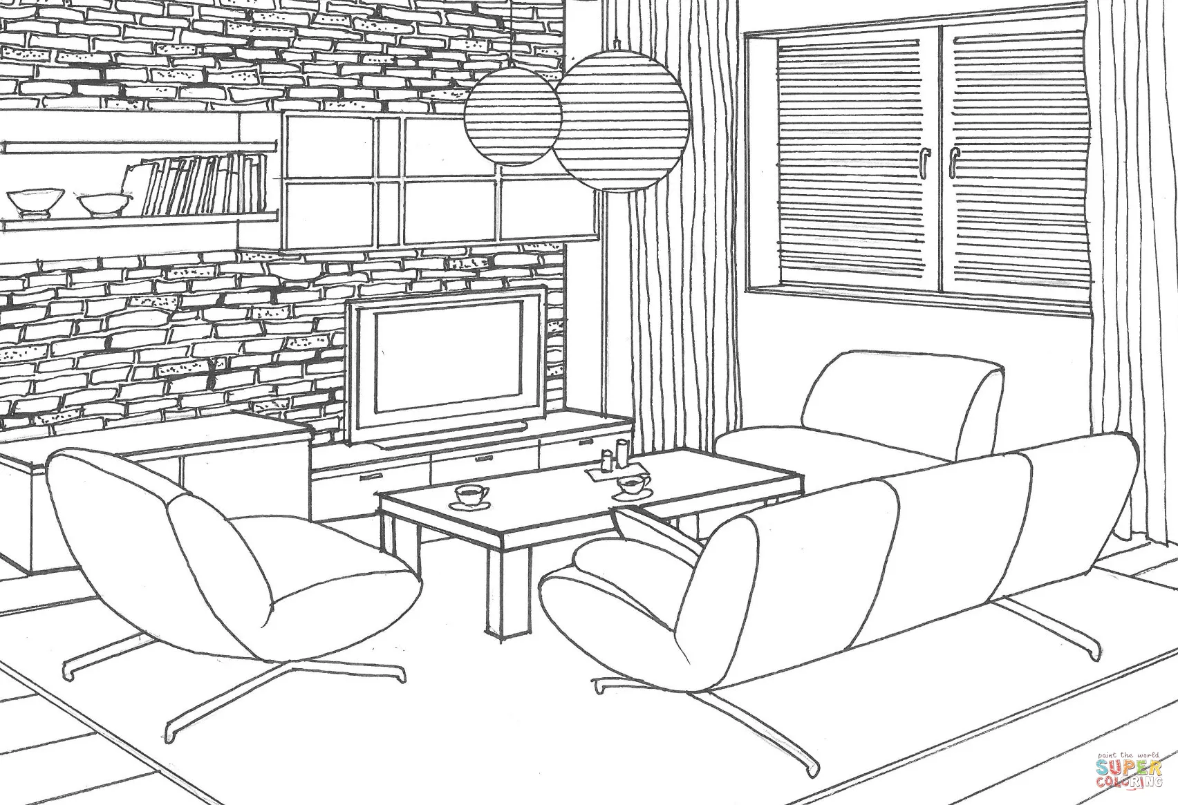 Dibujo de Muro de piedra en la sala de estar para colorear ... Dibujo de Muro de piedra en la sala de estar para colorear ...