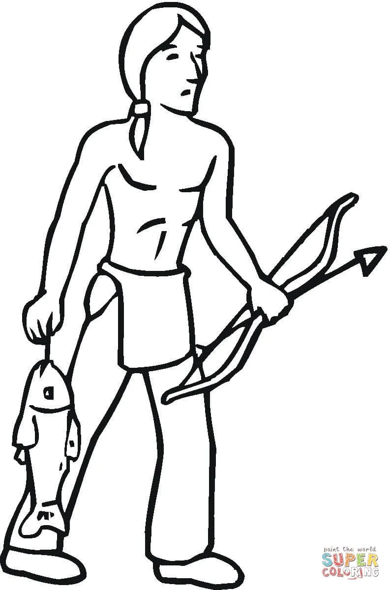Dibujo de Nativo con su botín de pesca para colorear | Dibujos para colorear imprimir gratis Dibujo de Nativo con su botín de pesca para colorear | Dibujos para colorear imprimir gratis