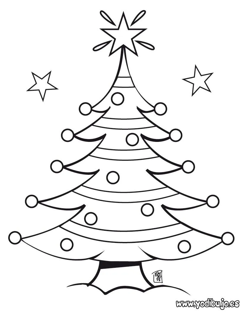 Dibujo de Navidad: Arbol de Navidad con estrellas para colorear Dibujo de Navidad: Arbol de Navidad con estrellas para colorear