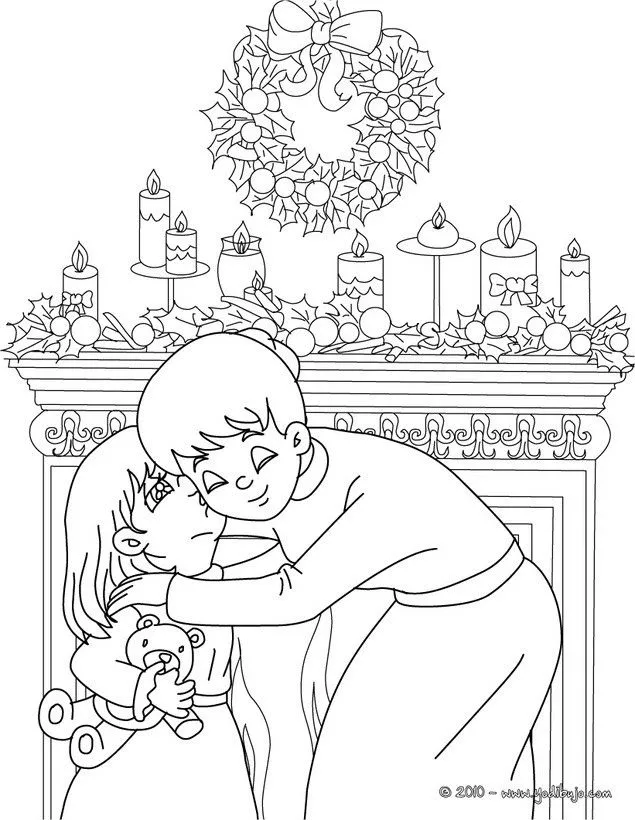 Dibujo de Navidad: Compartir los regalos para colorear Dibujo de Navidad: Compartir los regalos para colorear