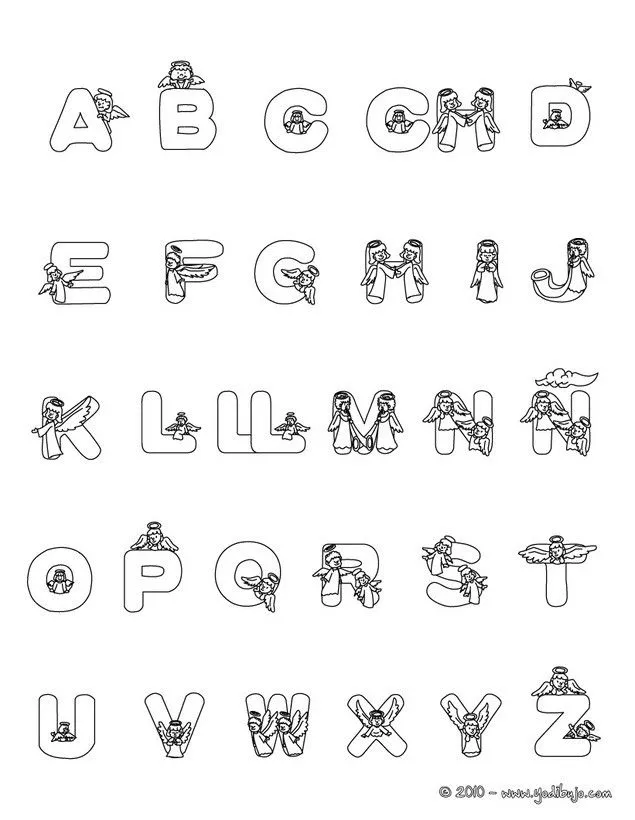 Dibujo de Navidad: Letras Ángeles para colorear
