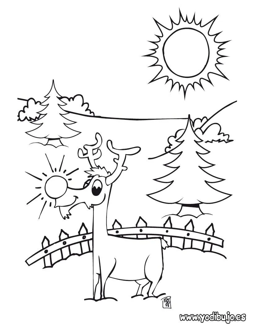 Dibujo de Navidad: reno Rodolfo para colorear Dibujo de Navidad: reno Rodolfo para colorear