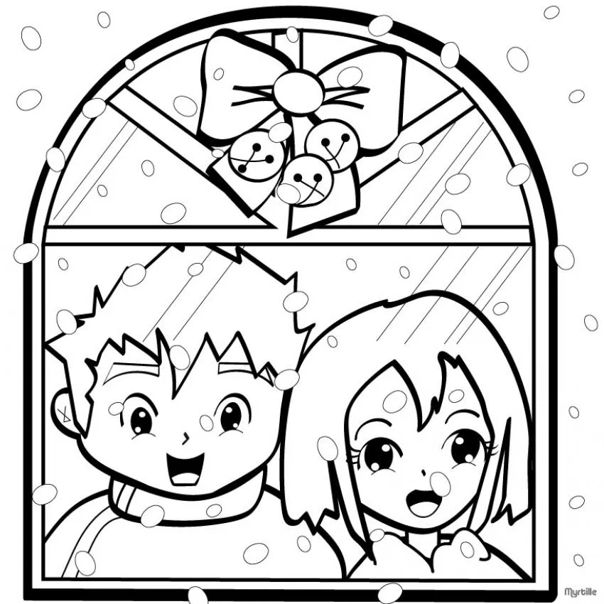 Dibujo de Navidad: la ventana de Navidad para colorear Dibujo de Navidad: la ventana de Navidad para colorear