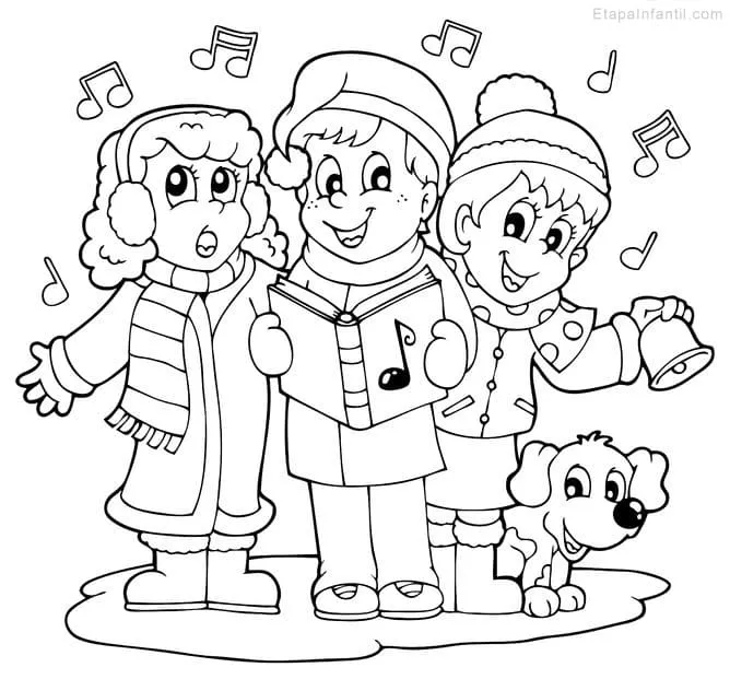 Dibujo navideño para colorear de Niños cantando villancicos ...