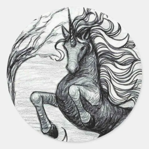 Dibujo negro y blanco del unicornio negro de los u pegatinas ...