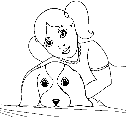 Dibujo de Niña abrazando a su perro para Colorear - Dibujos.net Dibujo de Niña abrazando a su perro para Colorear - Dibujos.net