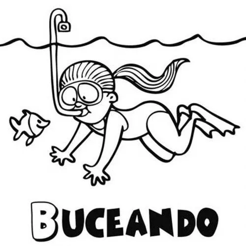 Dibujo de una niña buceando para pintar - Dibujos para colorear de ... Dibujo de una niña buceando para pintar - Dibujos para colorear de ...