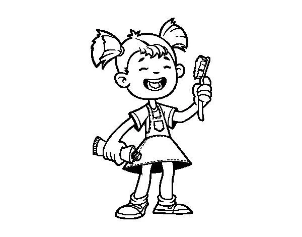 Dibujo de Niña con cepillo de dientes para Colorear - Dibujos.net