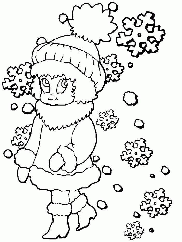 Dibujo de Niña y copos de nieve para colorear. Dibujos infantiles de ... Dibujo de Niña y copos de nieve para colorear. Dibujos infantiles de ...