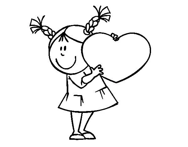 Dibujo de Niña con corazón para Colorear - Dibujos.net Dibujo de Niña con corazón para Colorear - Dibujos.net