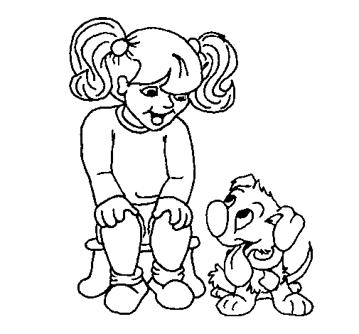 Dibujo de Niña con su perrito para Colorear - Dibujos.net Dibujo de Niña con su perrito para Colorear - Dibujos.net