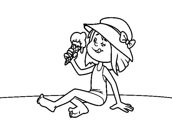 Dibujo de Niña tomando un helado para Colorear - Dibujos.net Dibujo de Niña tomando un helado para Colorear - Dibujos.net