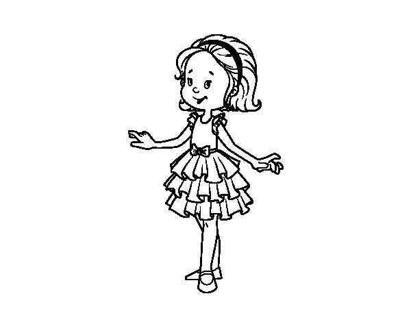 Dibujo de Niña con vestido de fiesta para Colorear - Dibujos.net