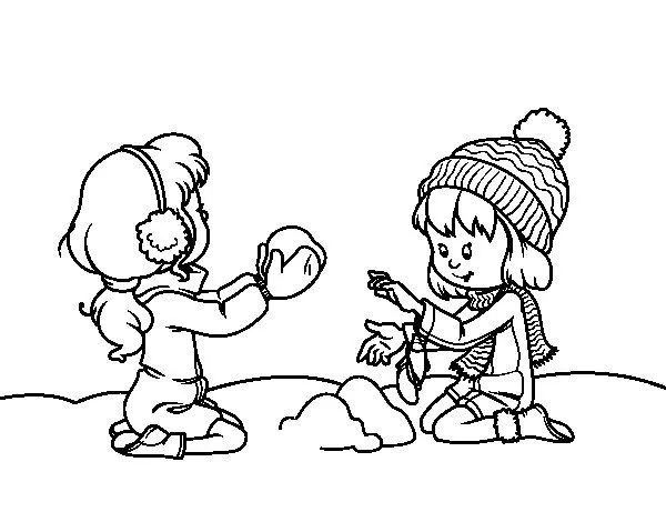 Dibujo de Niñas jugando con la nieve para Colorear - Dibujos.net