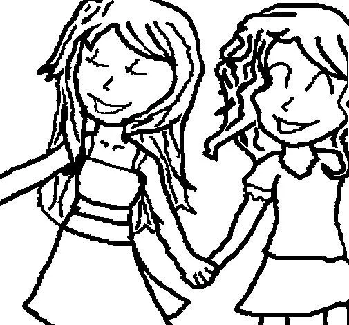 Dibujo de Niñas de la mano para Colorear - Dibujos.net Dibujo de Niñas de la mano para Colorear - Dibujos.net