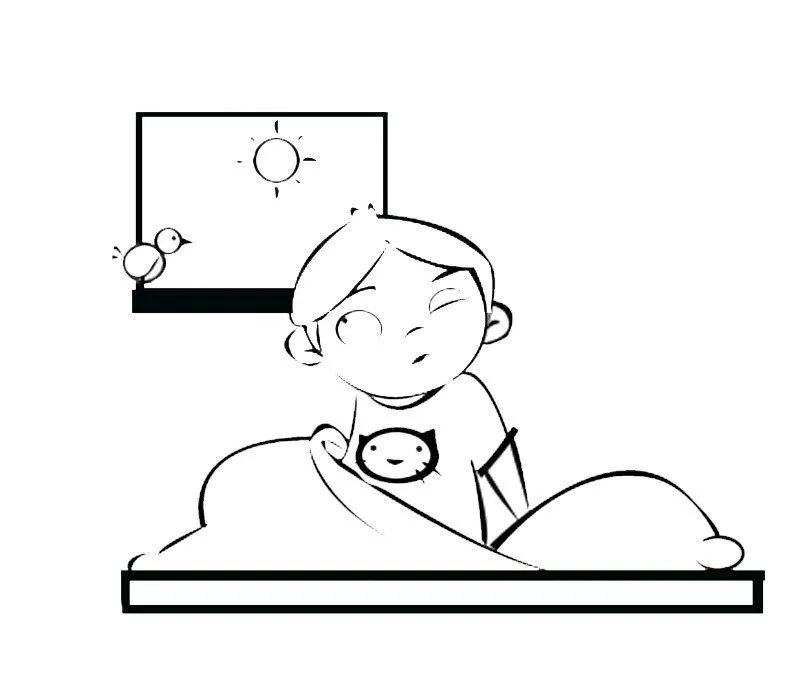 Dibujo de un niño en su cama para colorear con los niños Dibujo de un niño en su cama para colorear con los niños