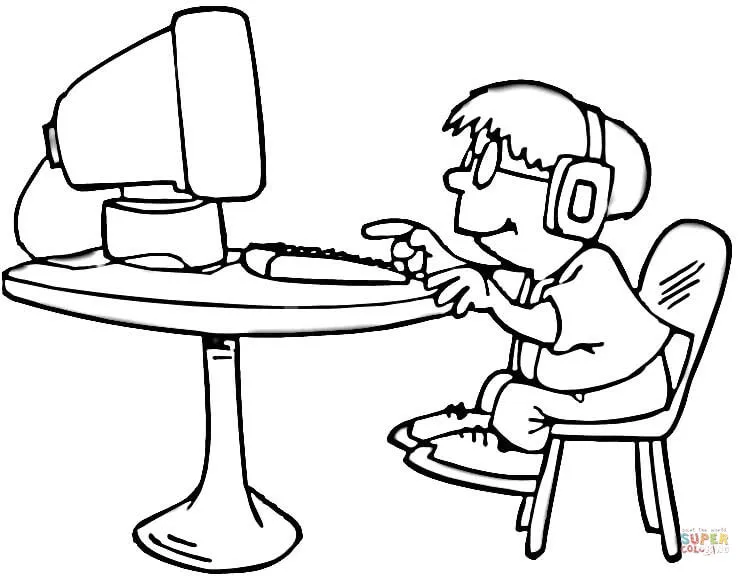 Dibujo de Niño Jugando con el Ordenador para colorear | Dibujos ... Dibujo de Niño Jugando con el Ordenador para colorear | Dibujos ...