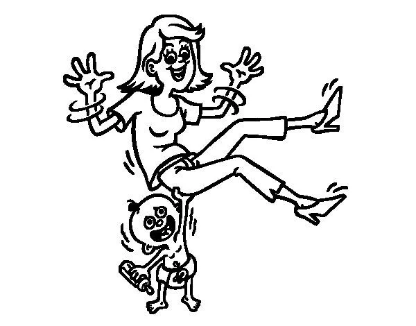 Dibujo de Niño levantando a su madre para Colorear - Dibujos.net Dibujo de Niño levantando a su madre para Colorear - Dibujos.net