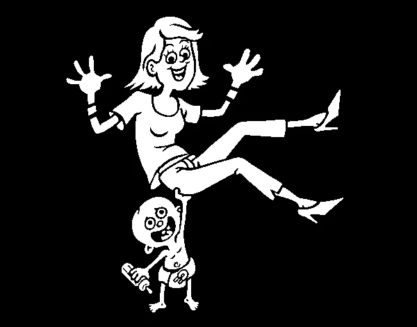 Dibujo de Niño levantando a su madre para Colorear - Dibujos.net Dibujo de Niño levantando a su madre para Colorear - Dibujos.net