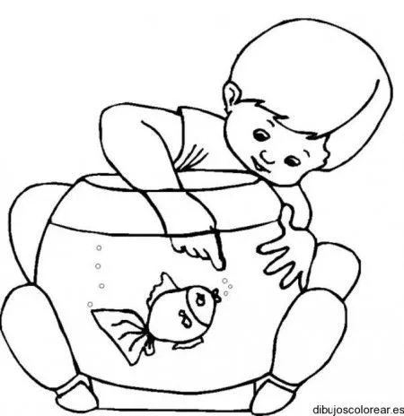 Dibujo de un niño y una pecera | Dibujos para Colorear Dibujo de un niño y una pecera | Dibujos para Colorear