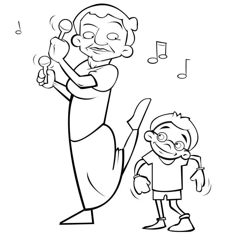 Dibujos con niños: Colorear abuela bailando con su nieto