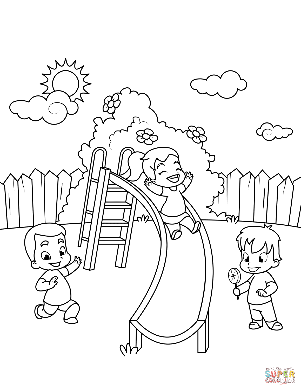 Dibujo de Niños bajando por un tobogán para colorear | Dibujos para colorear imprimir gratis Dibujo de Niños bajando por un tobogán para colorear | Dibujos para colorear imprimir gratis