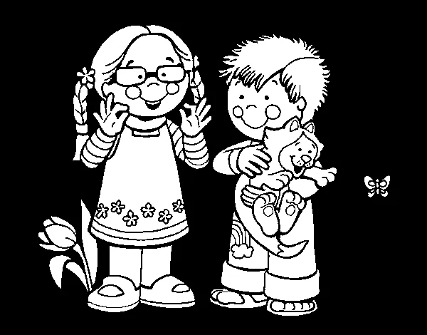 Dibujo de Niños en el campo para Colorear - Dibujos.net Dibujo de Niños en el campo para Colorear - Dibujos.net
