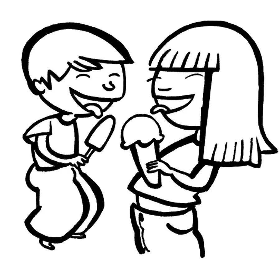 Dibujo de niños comiendo helado para colorear