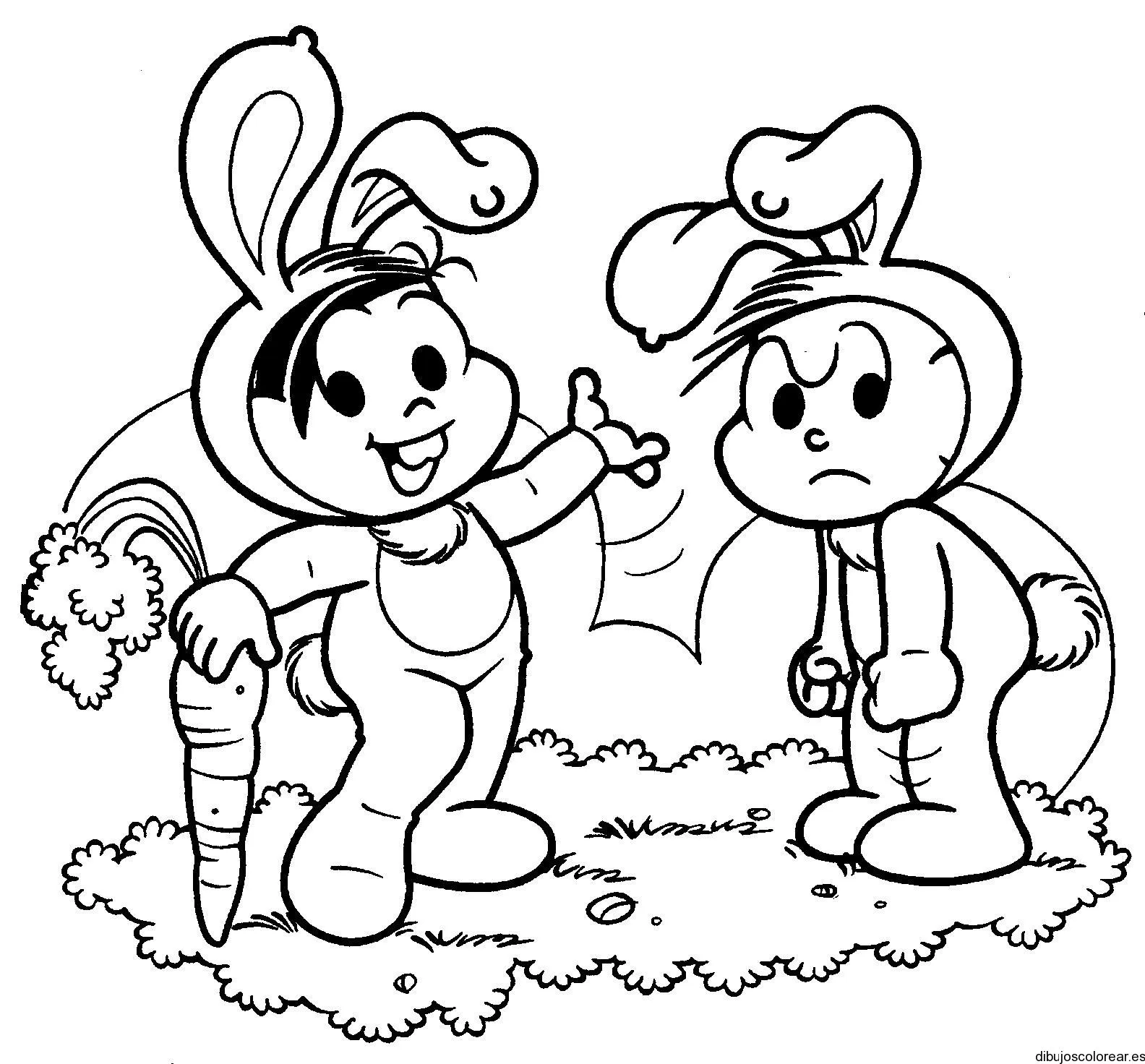 Dibujo de niños disfrazados de conejos | Dibujos para Colorear Dibujo de niños disfrazados de conejos | Dibujos para Colorear