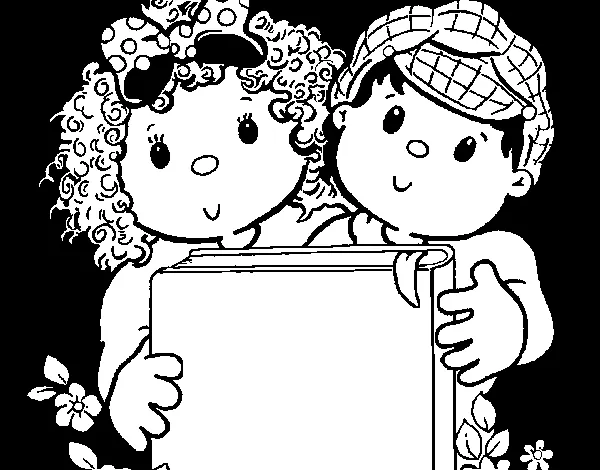 Dibujo de Niños con libros para Colorear - Dibujos.net Dibujo de Niños con libros para Colorear - Dibujos.net