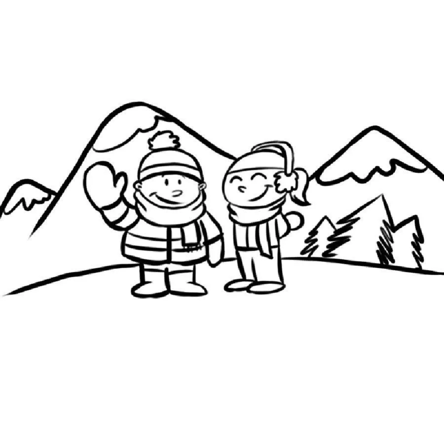 Dibujo de niños en la montaña para colorear Dibujo de niños en la montaña para colorear