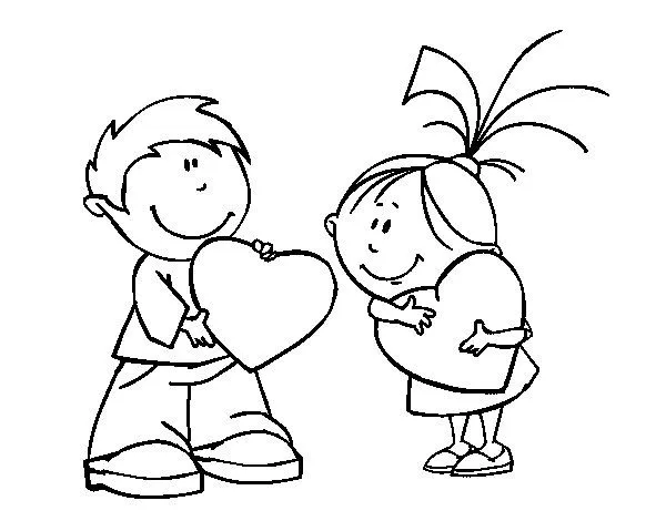 Dibujo de Niños en San Valentín para Colorear - Dibujos.net Dibujo de Niños en San Valentín para Colorear - Dibujos.net
