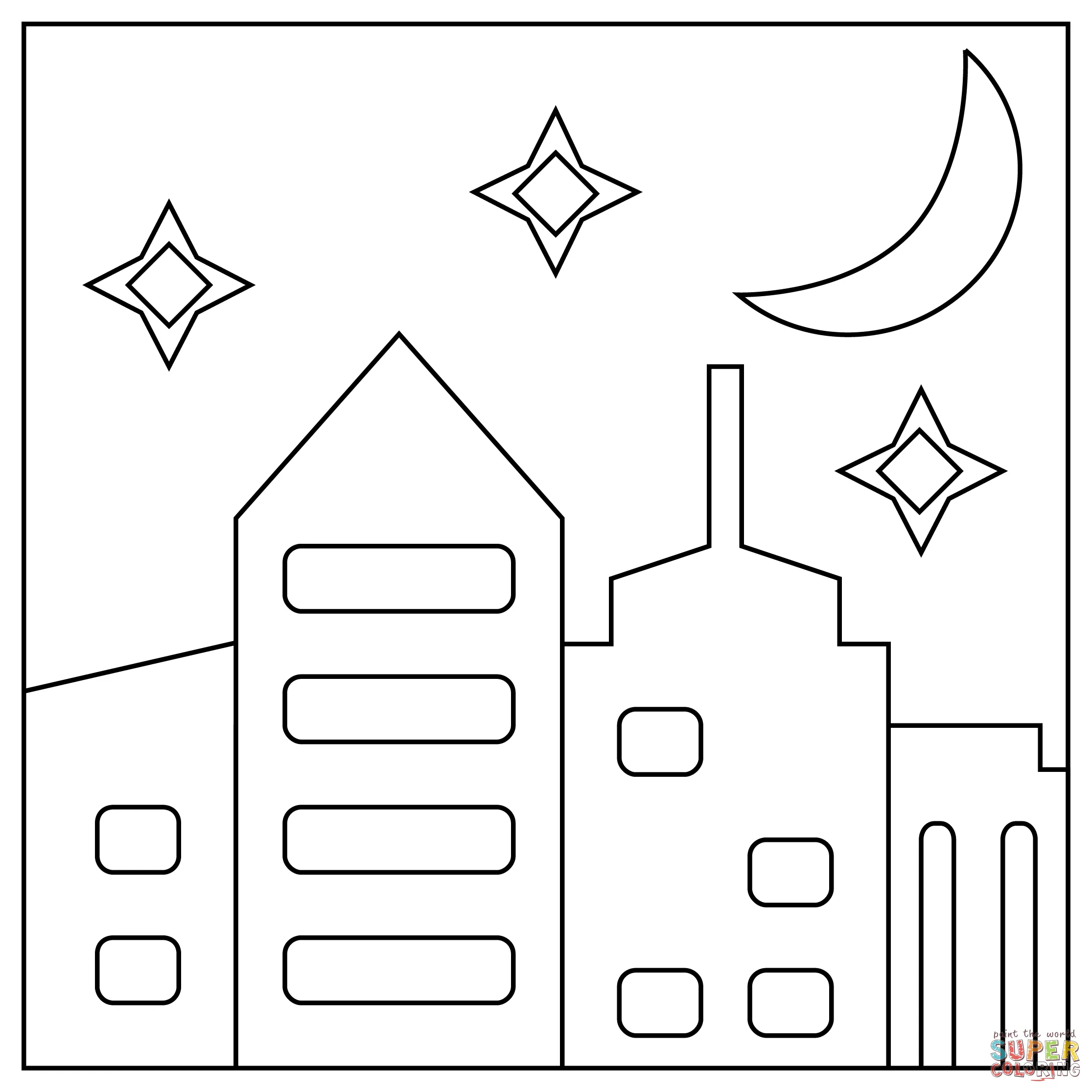 Dibujo de noche con estrellas para colorear | Dibujos para colorear imprimir gratis Dibujo de noche con estrellas para colorear | Dibujos para colorear imprimir gratis